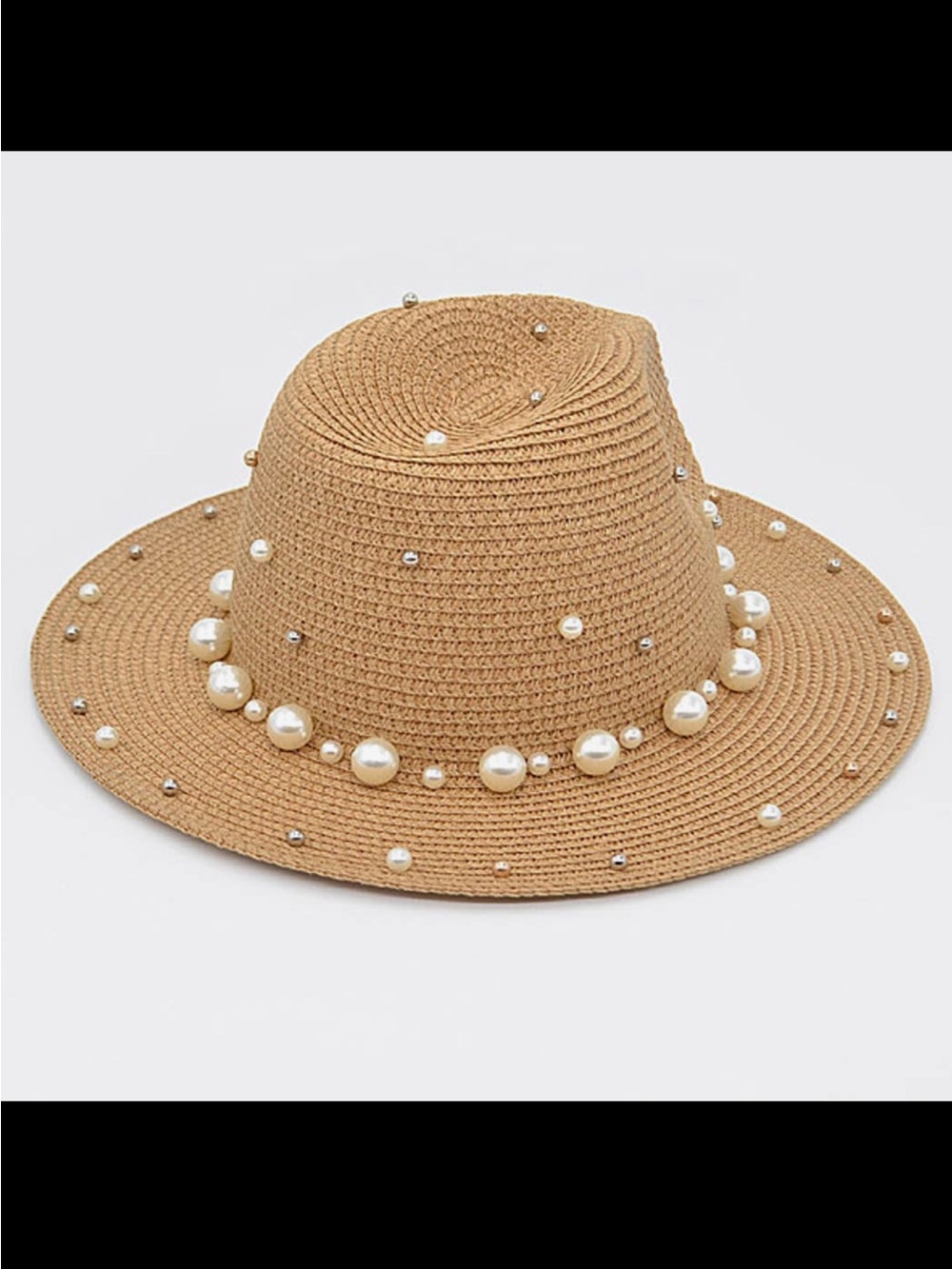 Pearl Embellished Fedora Sun Hat | Khaki nwt